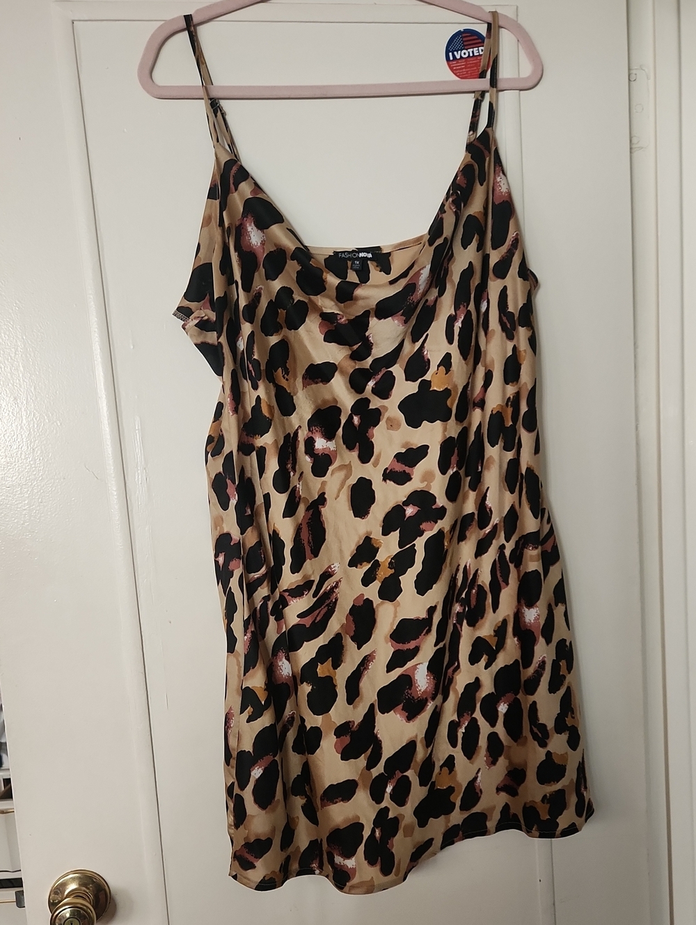 Fashion Nova Leopard Print Satin Mini Dress in Tan, Black, Pink